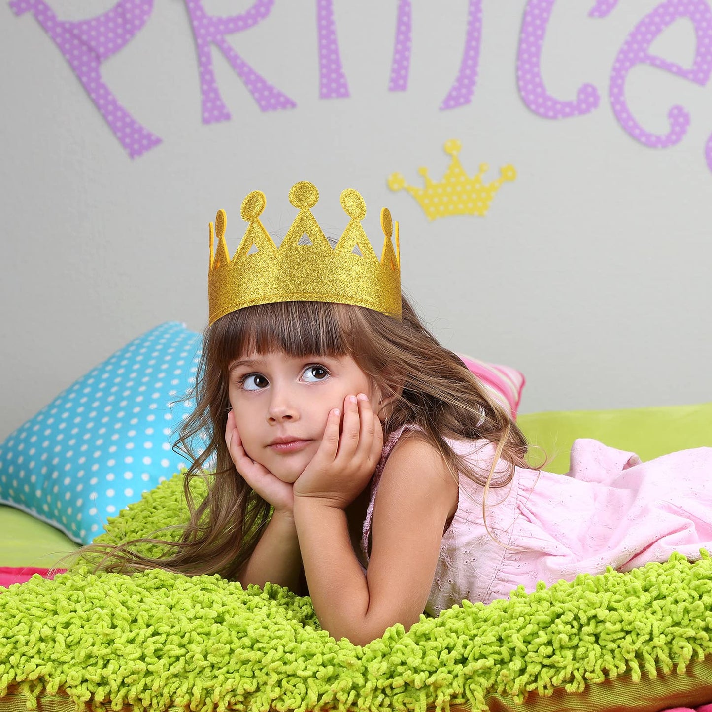 Tatuo 4 Pcs Gold Felt Crown for Kids – Glitter Birthday Crowns for Boys & Girls