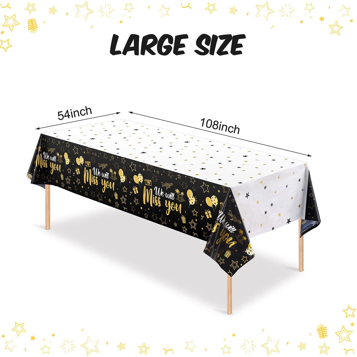 Tatuo 3-Piece We Will Miss You Tablecloth – Gold Stars, Farewell & Retirement Party Decor