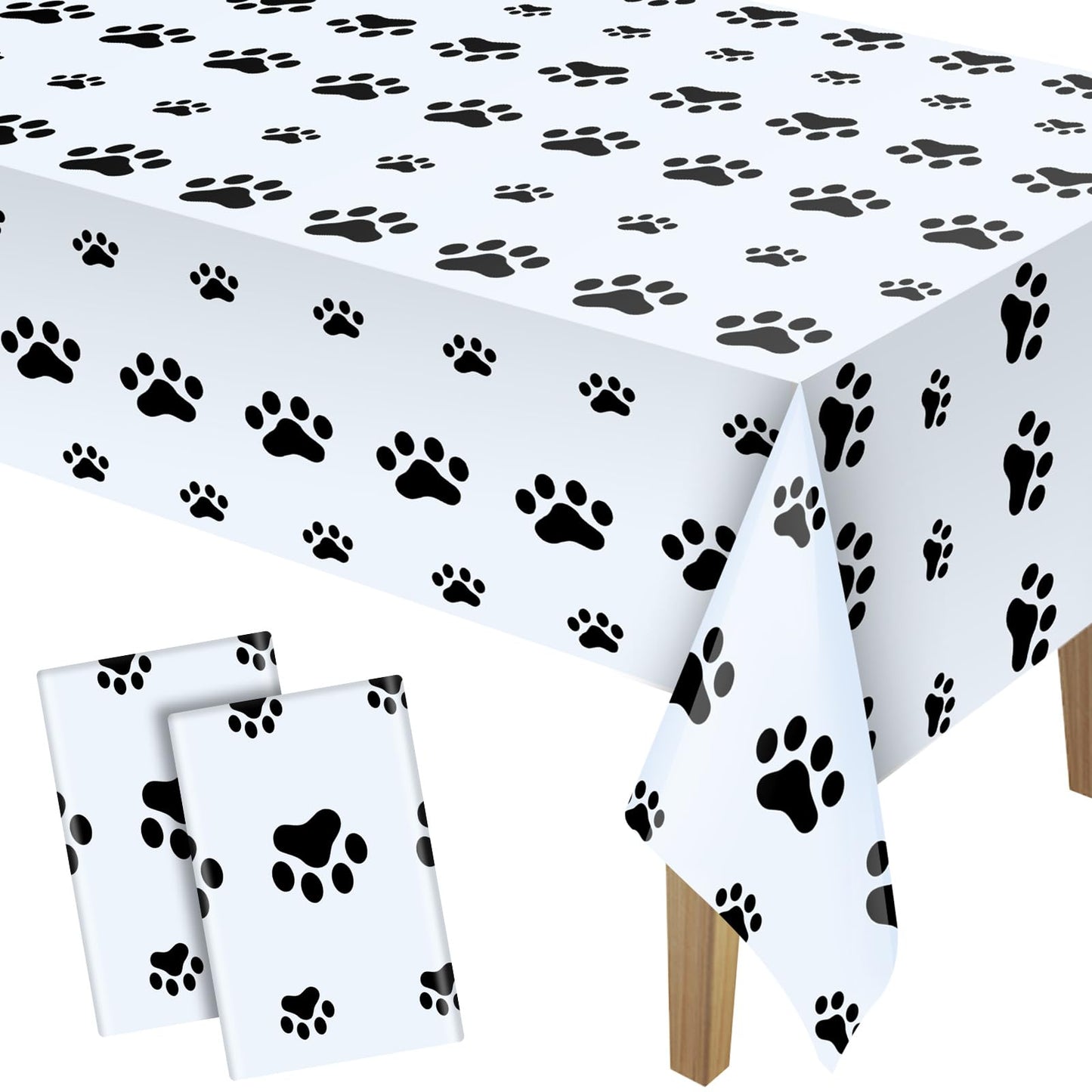 Tatuo 2 Pcs Puppy Paw Print Tablecloths – 71x54 in Black Dog Theme Party Decor