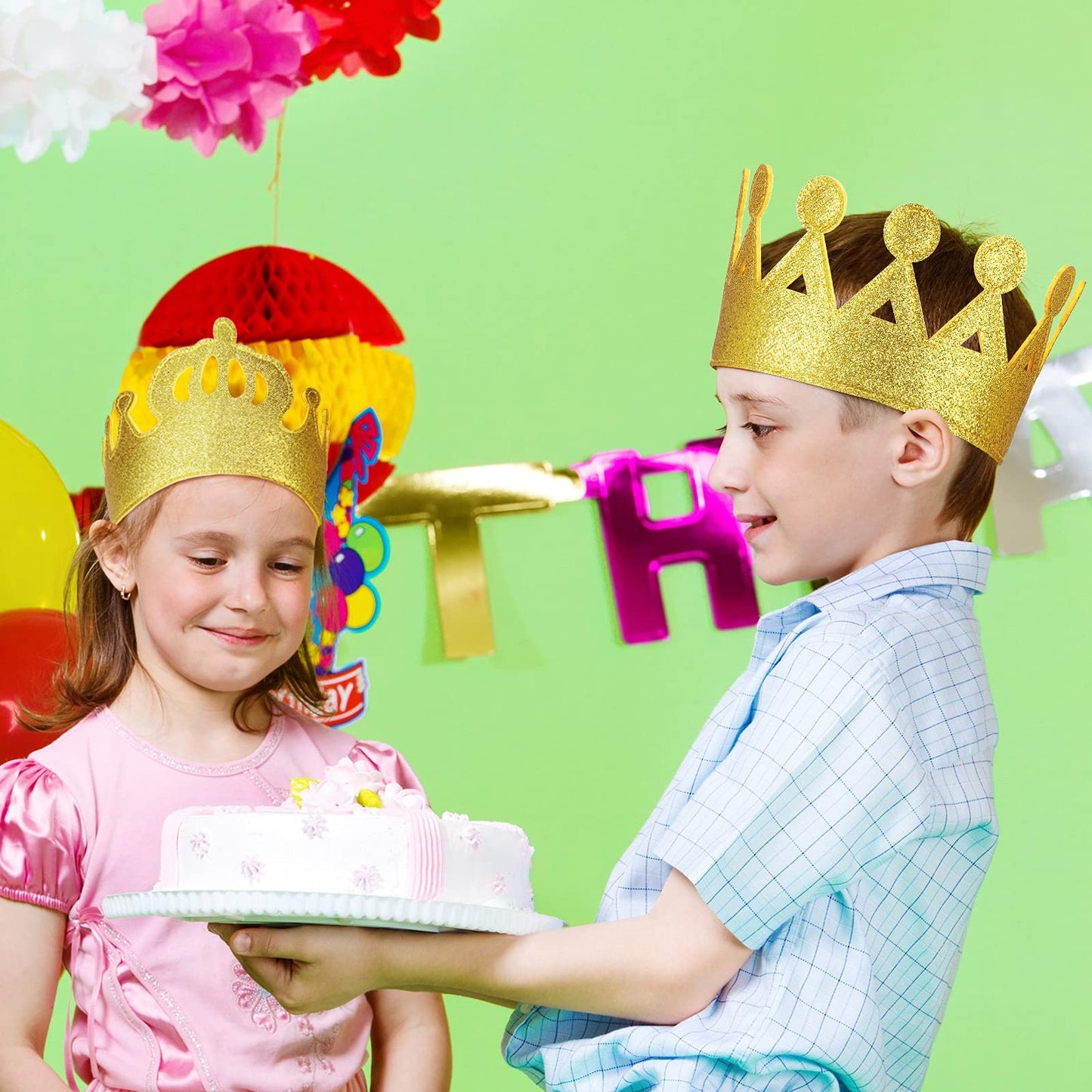 Tatuo 4 Pcs Gold Felt Crown for Kids – Glitter Birthday Crowns for Boys & Girls