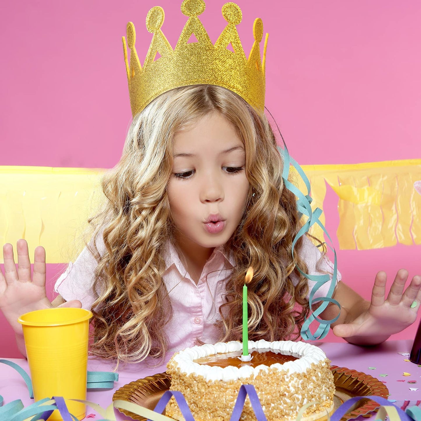 Tatuo 4 Pcs Gold Felt Crown for Kids – Glitter Birthday Crowns for Boys & Girls