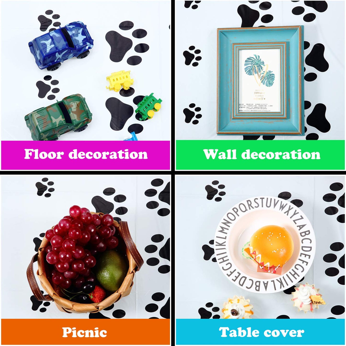 Tatuo 2 Pcs Puppy Paw Print Tablecloths – 71x54 in Black Dog Theme Party Decor