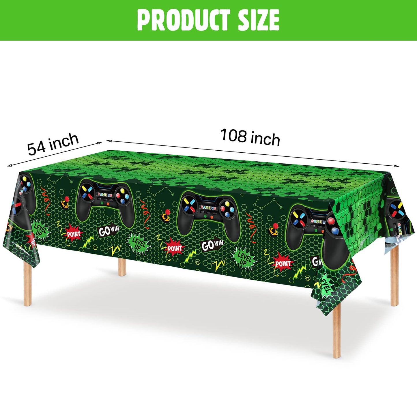 Tatuo 3 Pcs Video Game Table Cover – 54 x 108 in Green, Party Decor