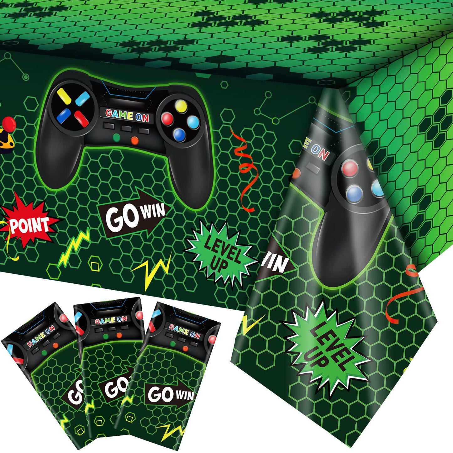 Tatuo 3 Pcs Video Game Table Cover – 54 x 108 in Green, Party Decor