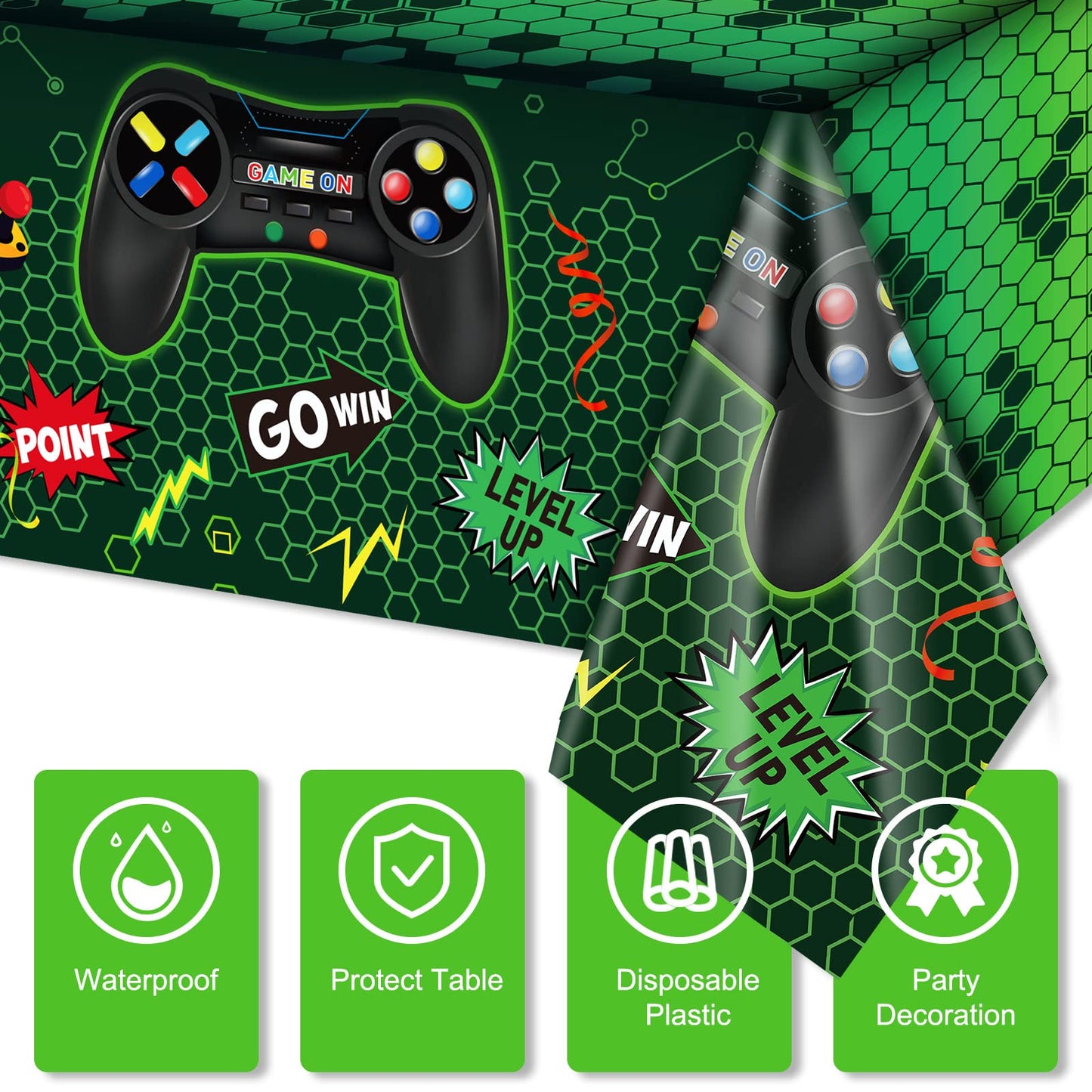 Tatuo 3 Pcs Video Game Table Cover – 54 x 108 in Green, Party Decor