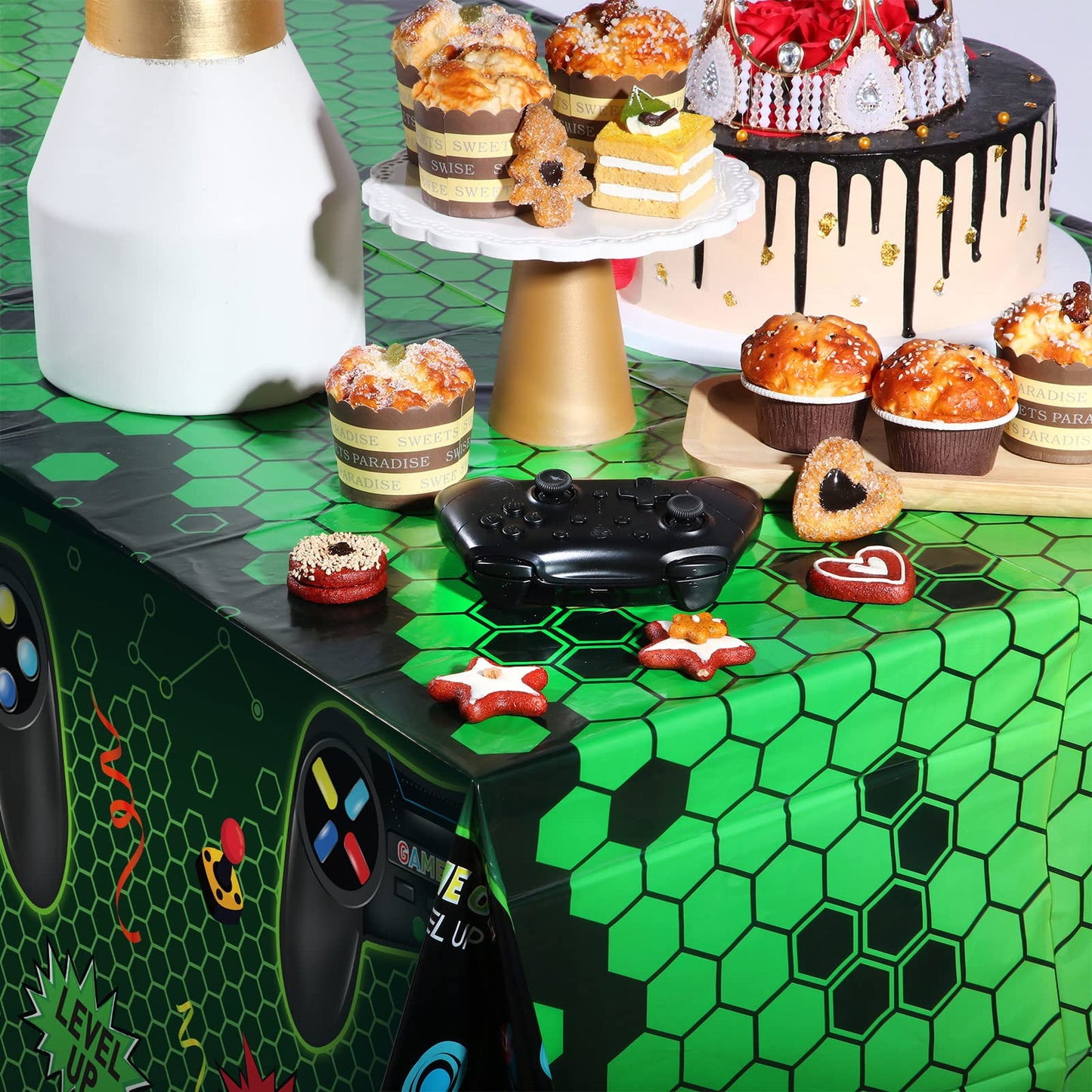 Tatuo 3 Pcs Video Game Table Cover – 54 x 108 in Green, Party Decor