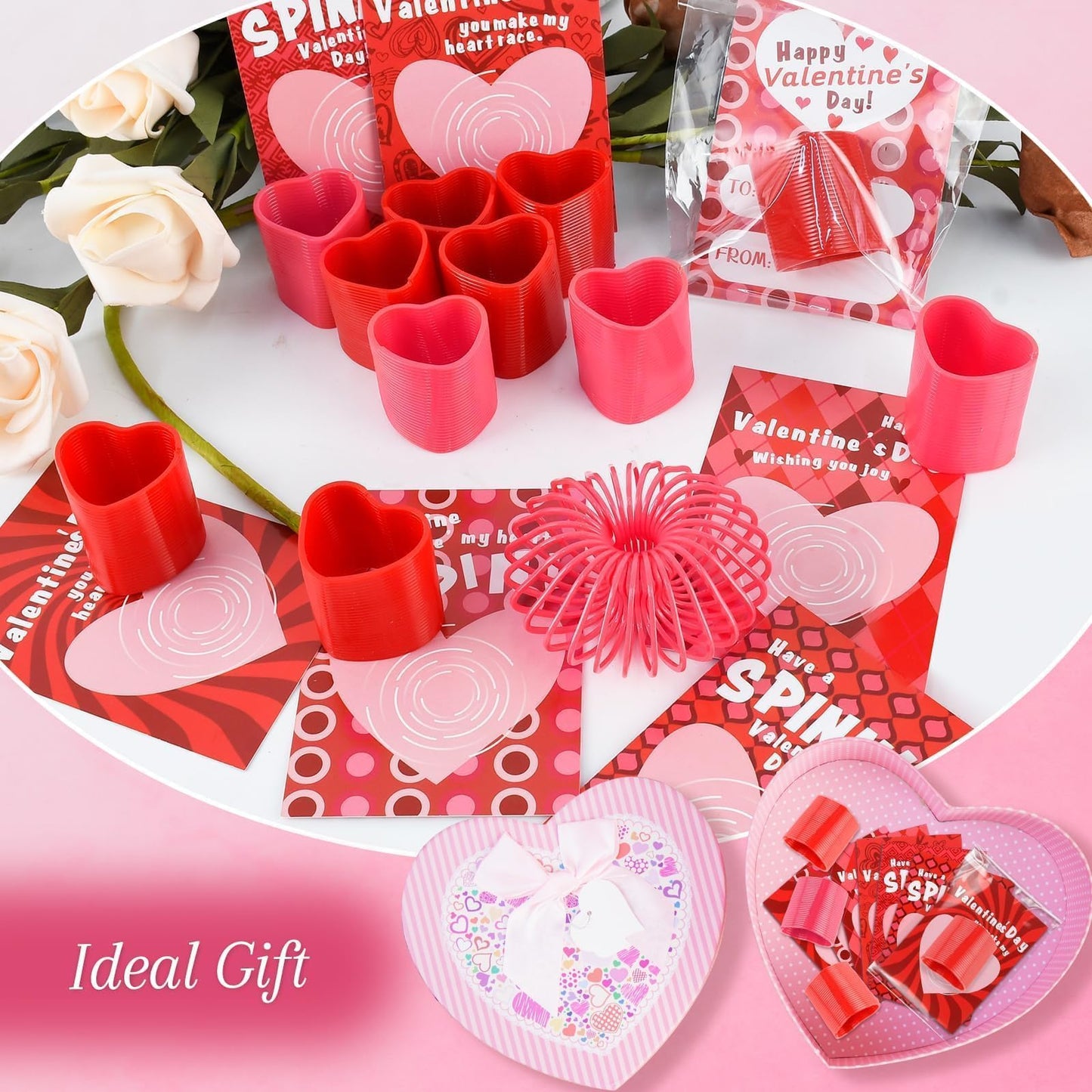 TATWOQ Valentine Fidget Toys with Cards – 24-Pack for Kids, Heart Coil Springs, Classroom Gifts & Party Favors
