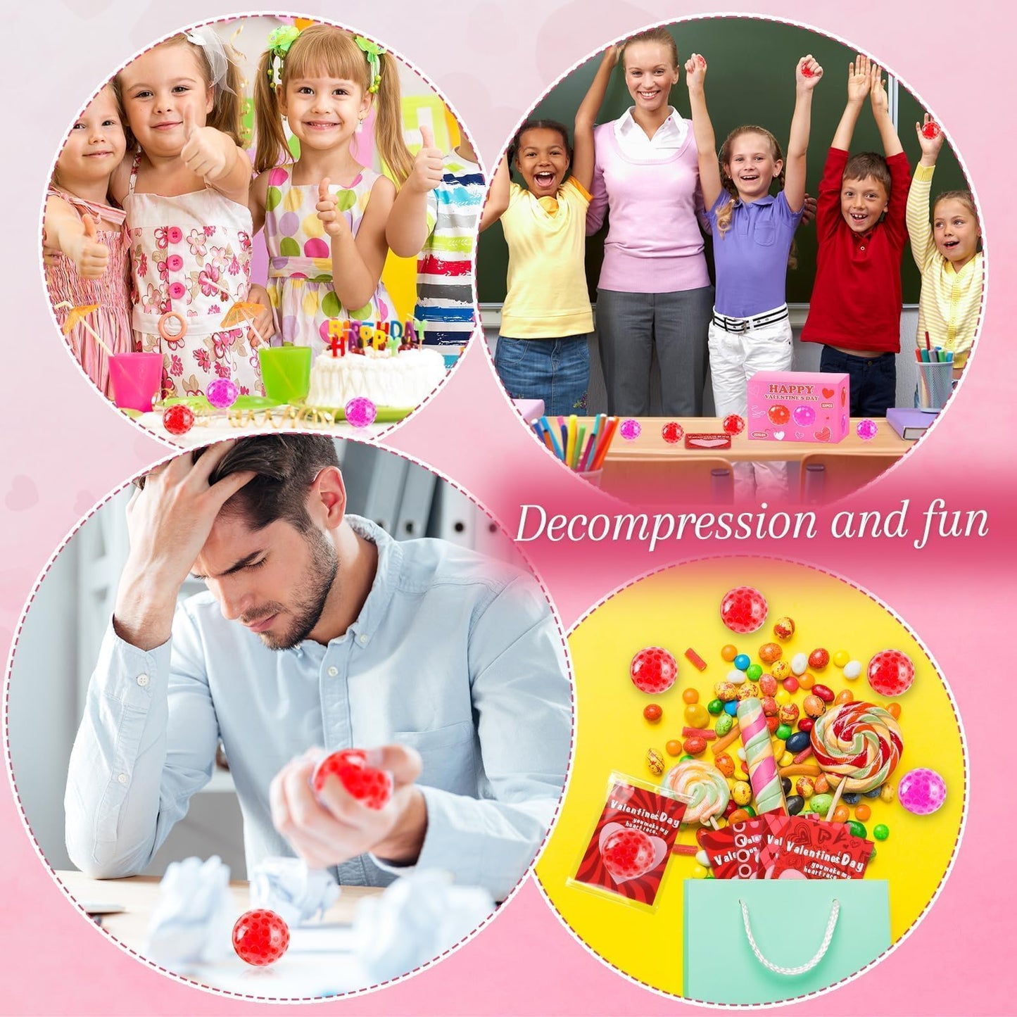 TATWOQ Valentines Day Stress Balls 32 Pack with Cards – Kids Gifts & Class Rewards
