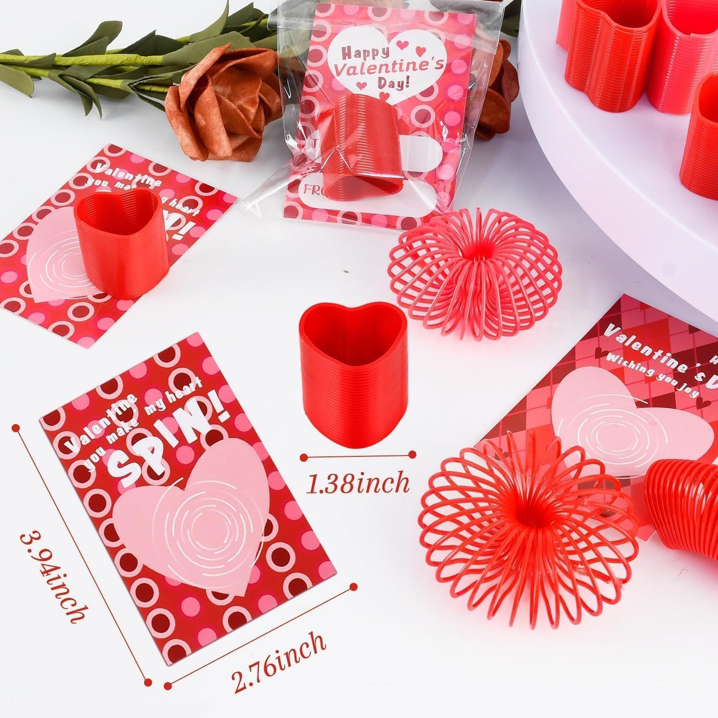 TATWOQ Valentine Fidget Toys with Cards – 24-Pack for Kids, Heart Coil Springs, Classroom Gifts & Party Favors