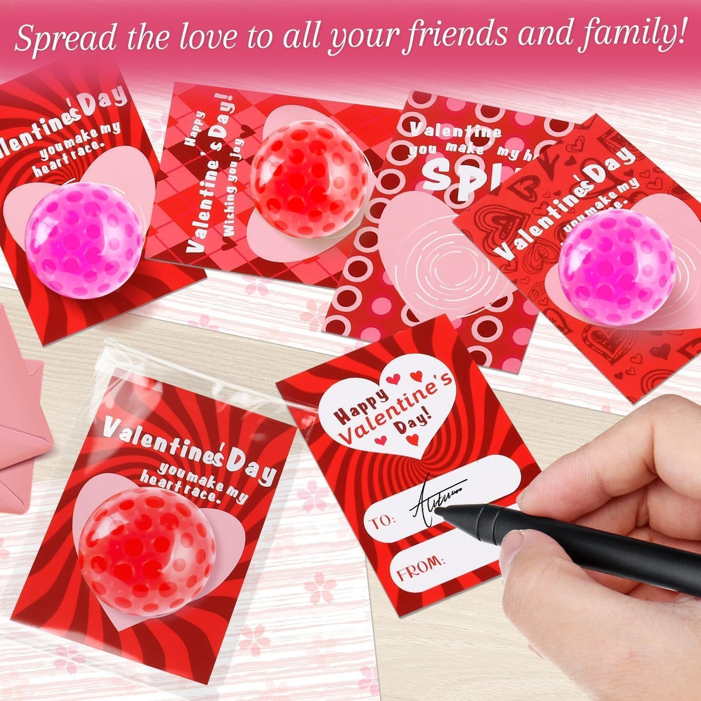 TATWOQ Valentines Day Stress Balls 32 Pack with Cards – Kids Gifts & Class Rewards