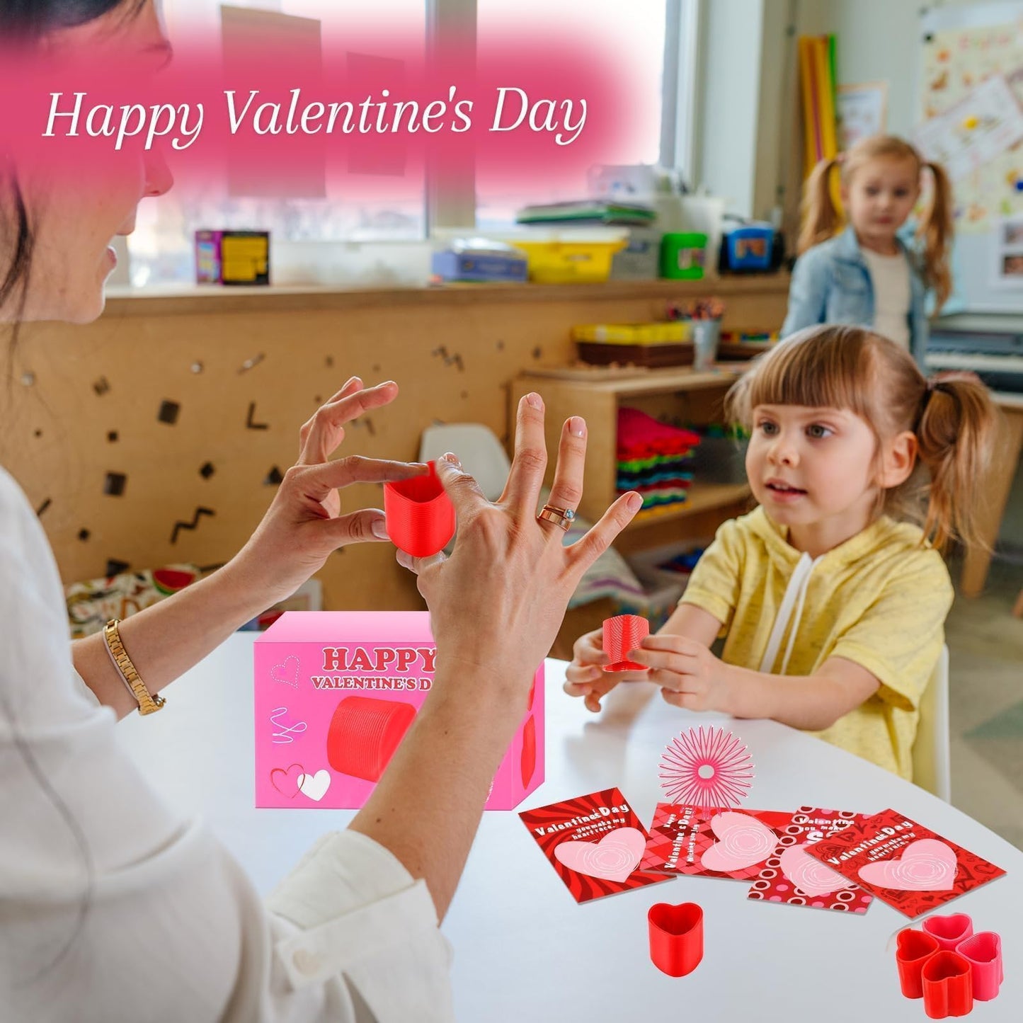 TATWOQ Valentine Fidget Toys 32 Pack – Cards & Heart Coil Springs