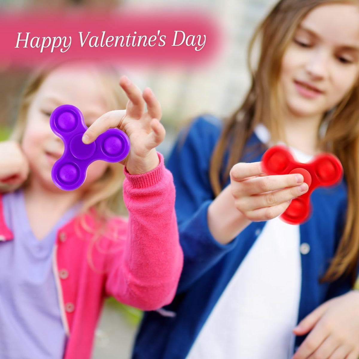 TATWOQ Valentines Day Fidget Spinners & Cards — 24-Pack Classroom Gifts (3 Colors)