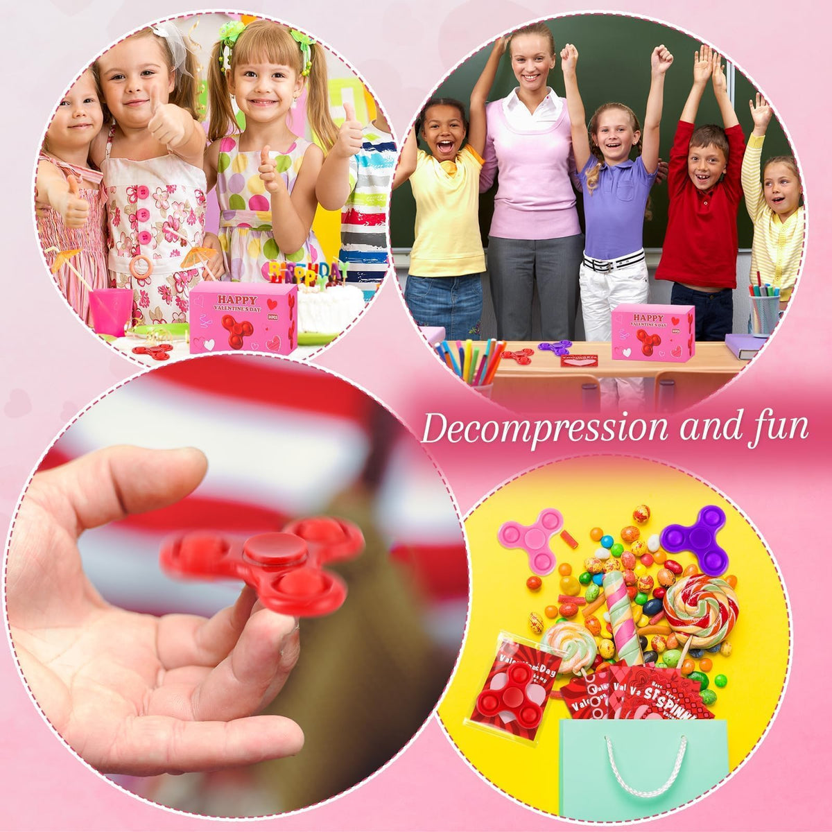 TATWOQ Valentines Day Fidget Spinners & Cards — 24-Pack Classroom Gifts (3 Colors)