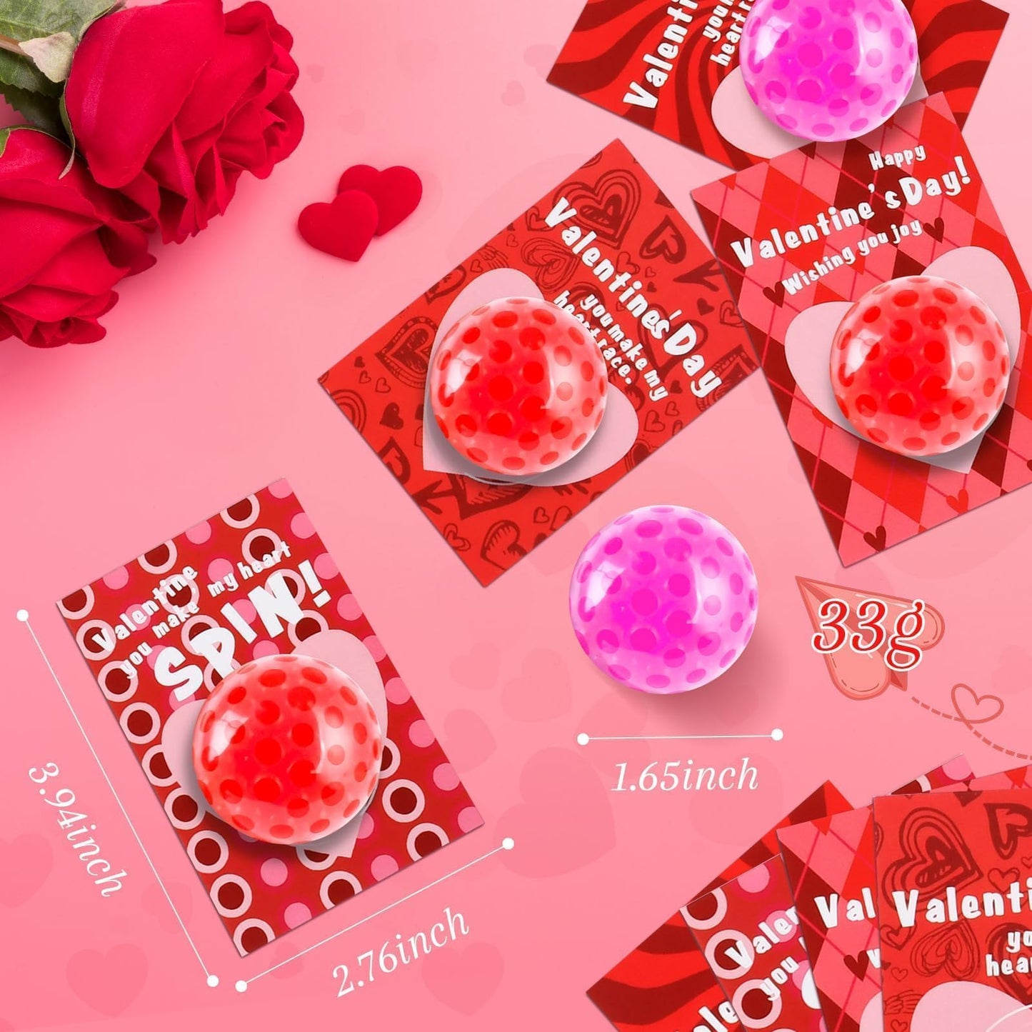 TATWOQ Valentines Day Stress Balls 32 Pack with Cards – Kids Gifts & Class Rewards