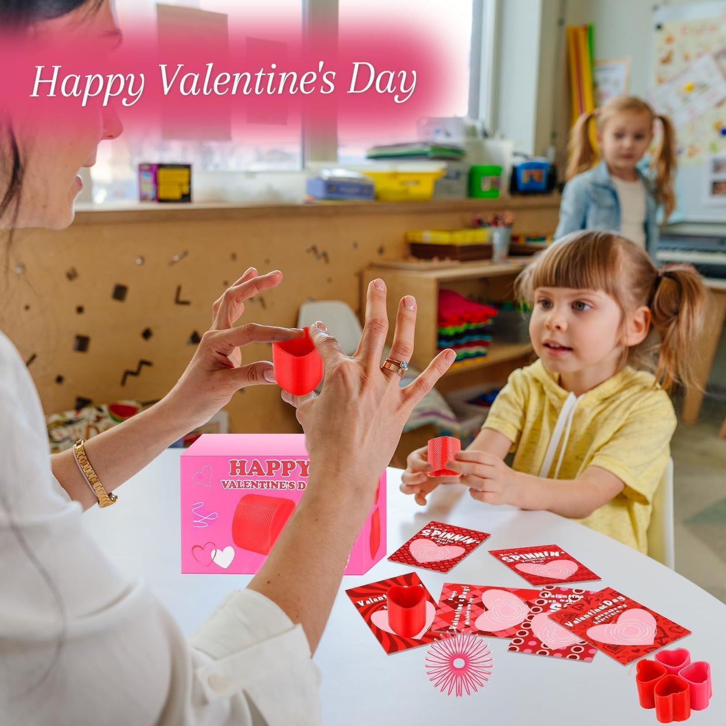 TATWOQ Valentine Fidget Toys with Cards – 24-Pack for Kids, Heart Coil Springs, Classroom Gifts & Party Favors