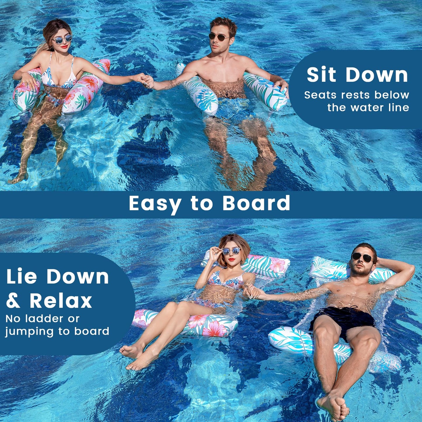 Tavaleu Pool Floats 2-Pack - 4-in-1 Inflatable Lounger & Water Hammock