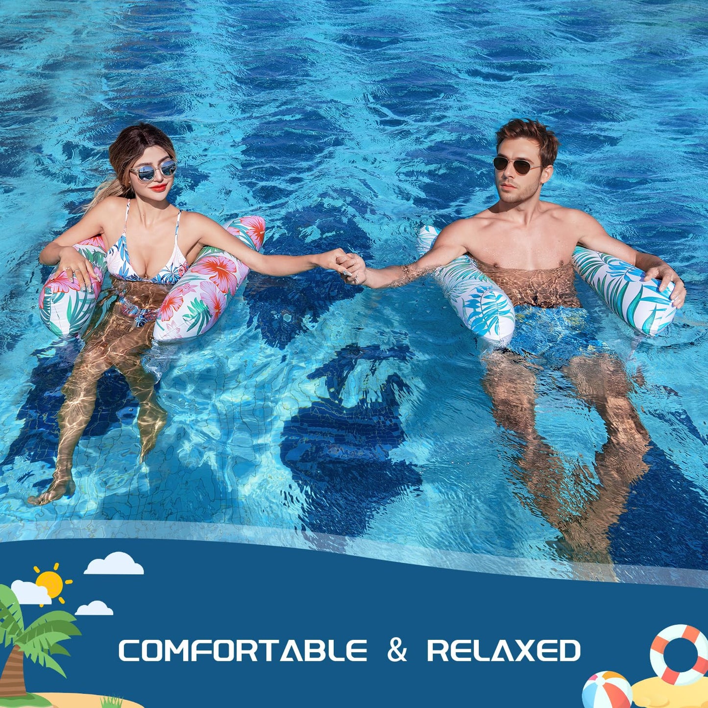 Tavaleu Pool Floats 2-Pack - 4-in-1 Inflatable Lounger & Water Hammock