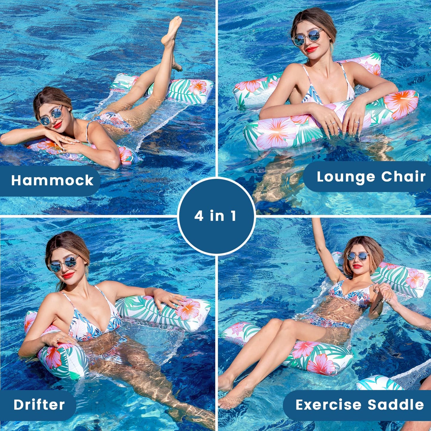 Tavaleu Pool Floats 2-Pack - 4-in-1 Inflatable Lounger & Water Hammock