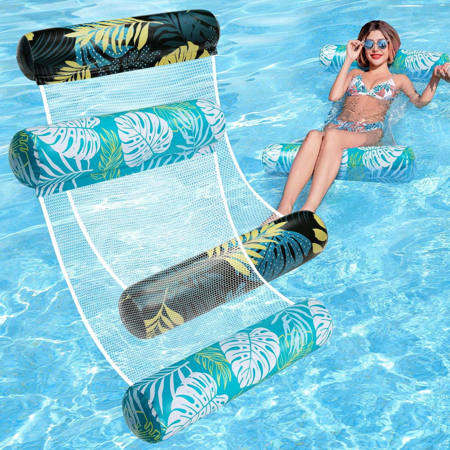 Tavaleu Pool Floats Adult – 2 Pack 4-in-1 Inflatable Pool Lounges