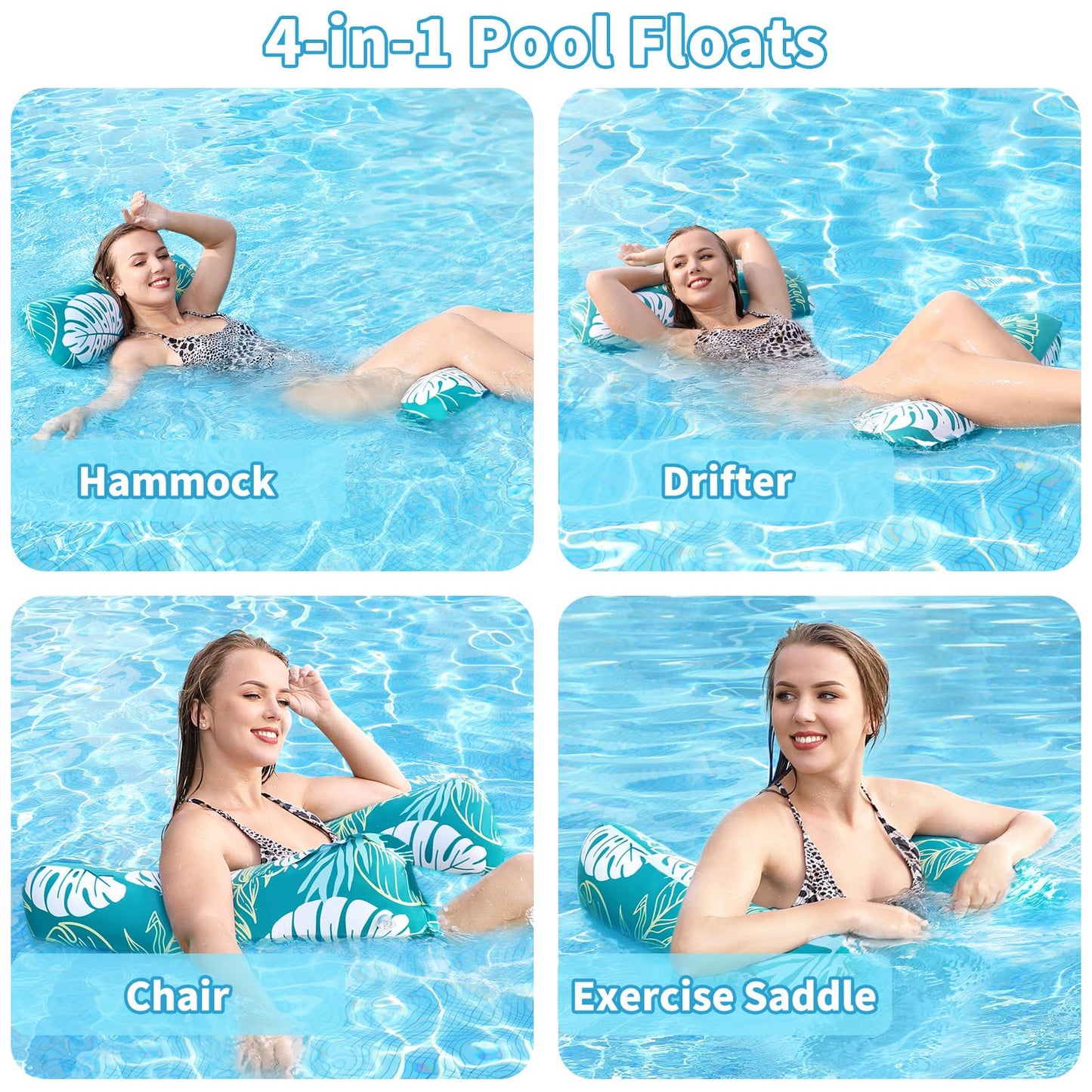Tavaleu Pool Floats Adult – 2 Pack 4-in-1 Inflatable Pool Lounges