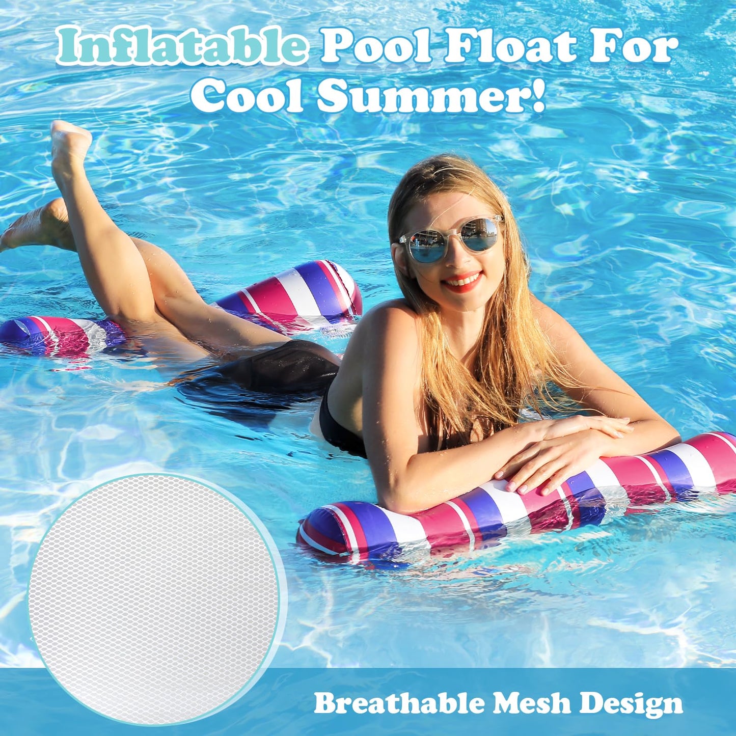 Tavaleu Pool Floats 2-Pack – 4-in-1 Inflatable Loungers for Adults | Thick PVC, 51.5" x 28"