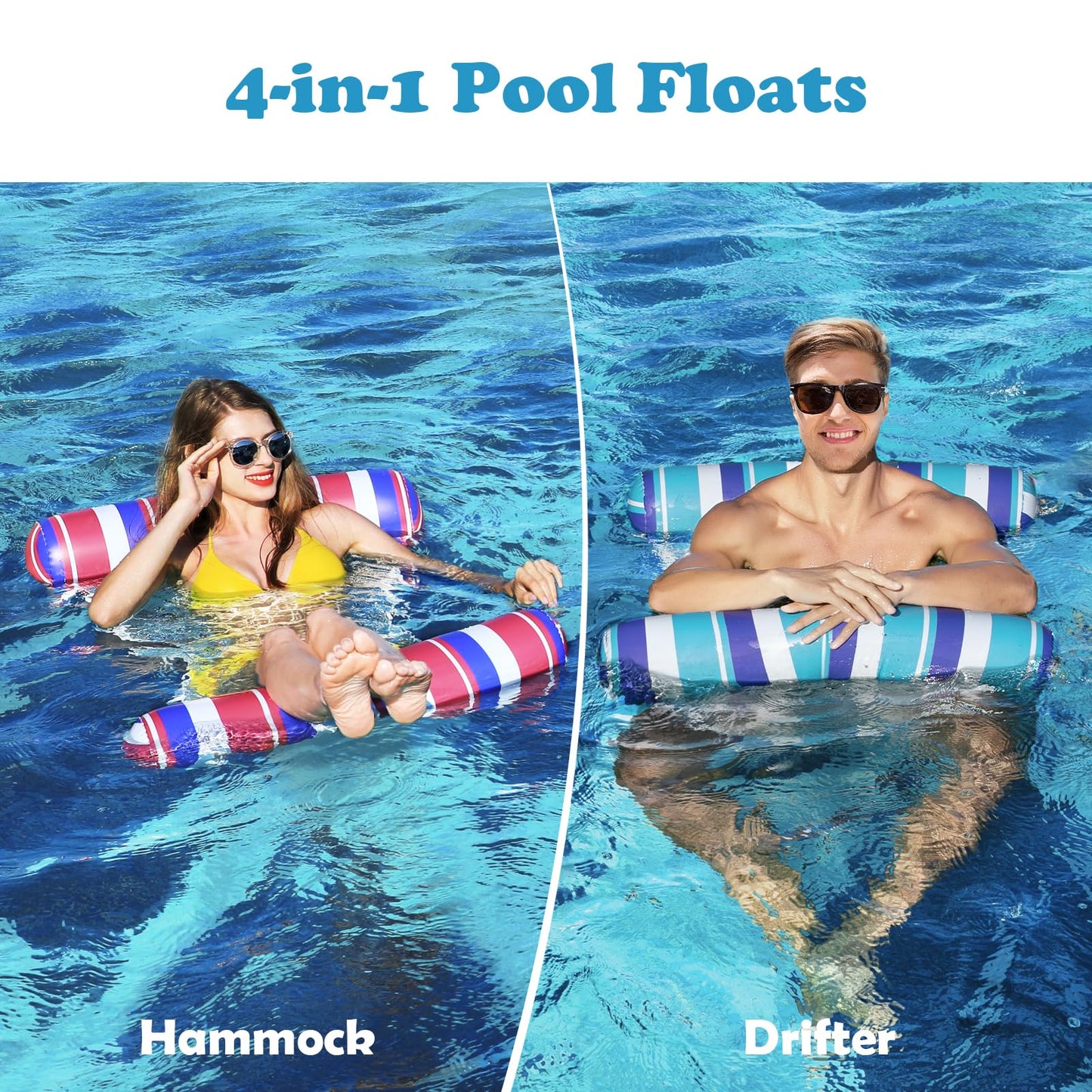 Tavaleu Pool Floats 2-Pack – 4-in-1 Inflatable Loungers for Adults | Thick PVC, 51.5" x 28"