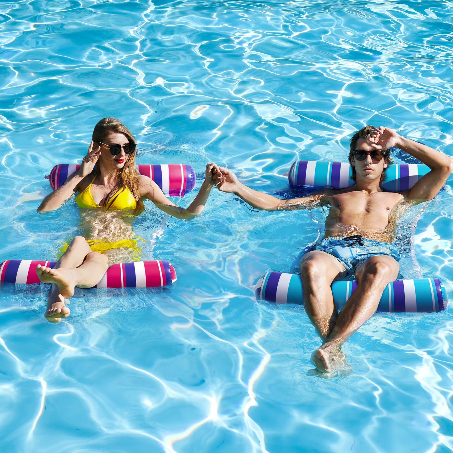 Tavaleu Pool Floats 2-Pack – 4-in-1 Inflatable Loungers for Adults | Thick PVC, 51.5" x 28"