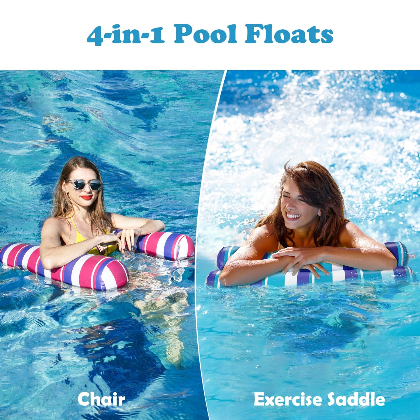 Tavaleu Pool Floats 2-Pack – 4-in-1 Inflatable Loungers for Adults | Thick PVC, 51.5" x 28"
