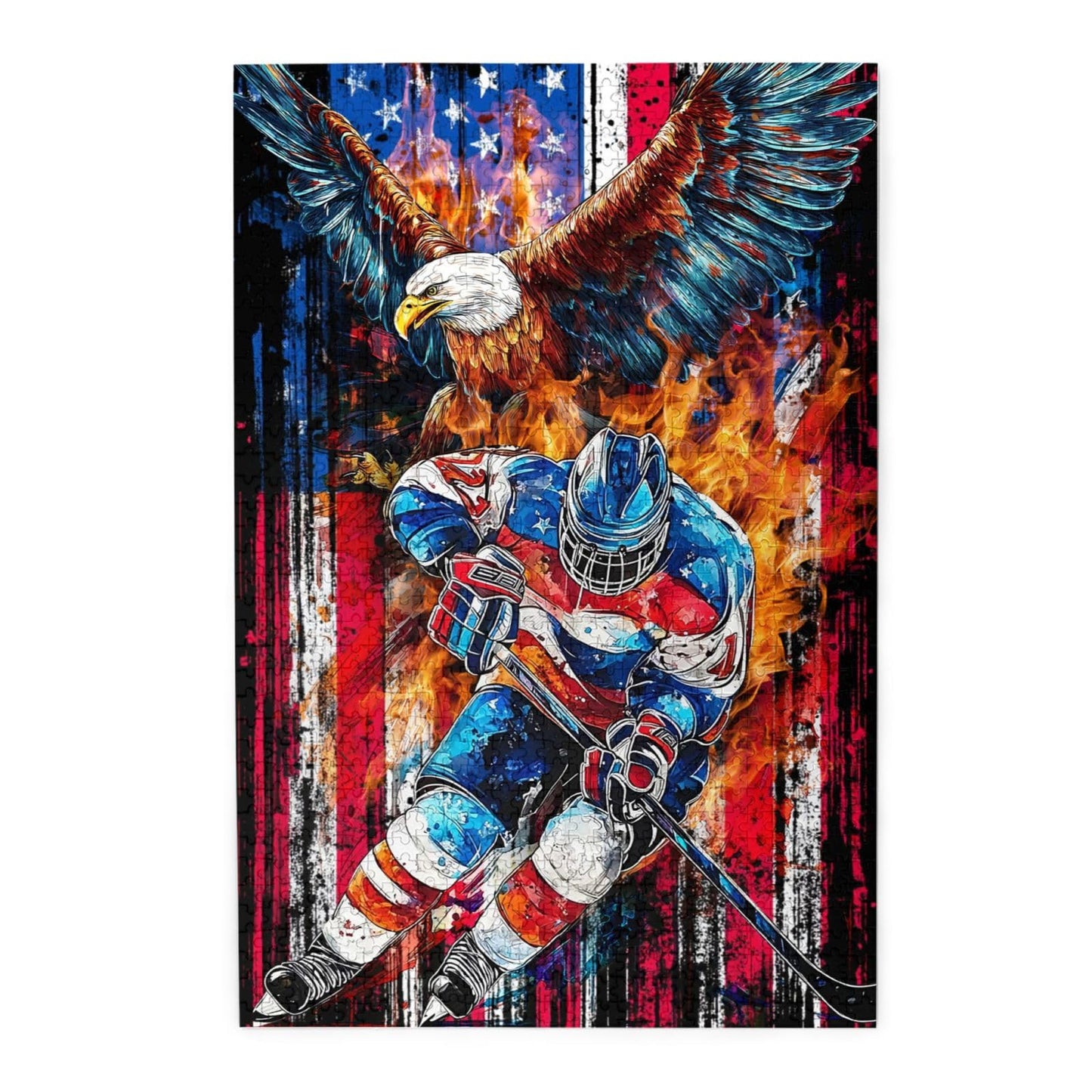 TavoIinda Hockey Puzzle 1000-Piece for Adults – American Flag, Ice Hockey & Eagle