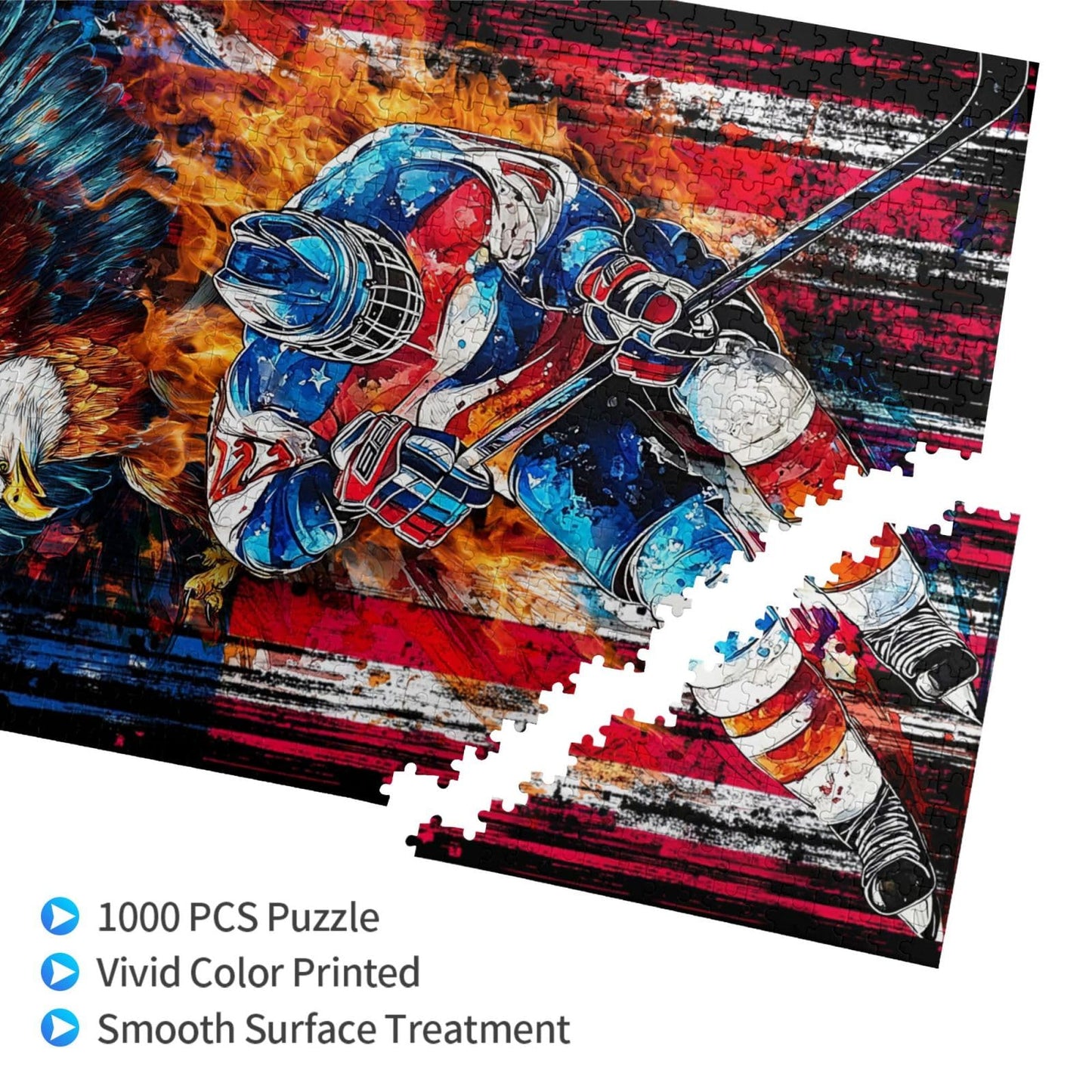 TavoIinda Hockey Puzzle 1000-Piece for Adults – American Flag, Ice Hockey & Eagle