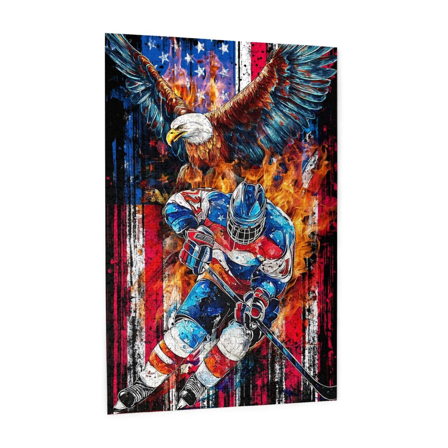 TavoIinda Hockey Puzzle 1000-Piece for Adults – American Flag, Ice Hockey & Eagle