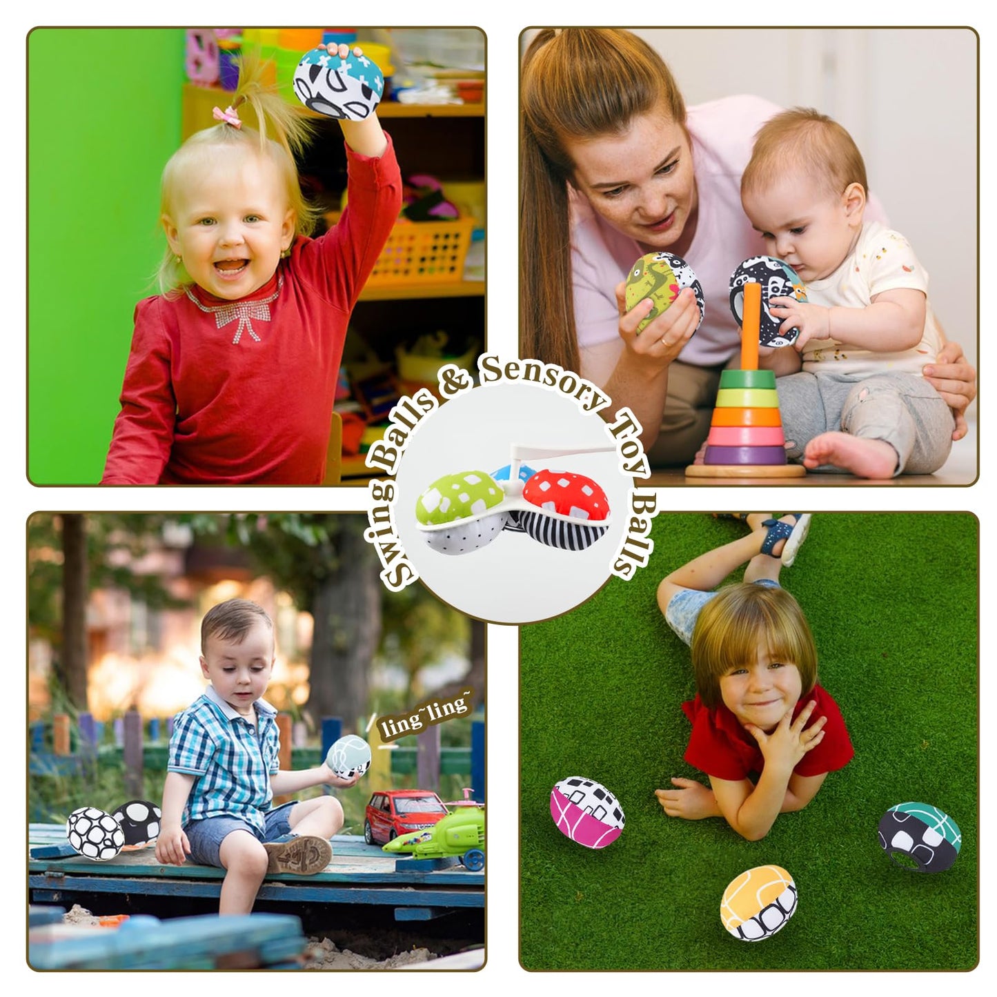 Tayerop Replacement Balls for Mamaroo Swing – 3 Plush Interactive, Reversible Toys (RockaRoo 1048 Compatible)