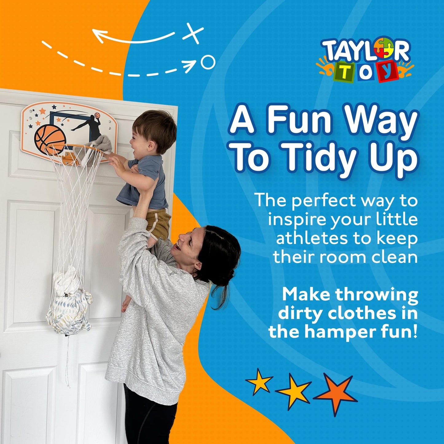 Taylor Toy Over the Door Basketball Laundry Hamper – Space-Saving Hoop Organizer