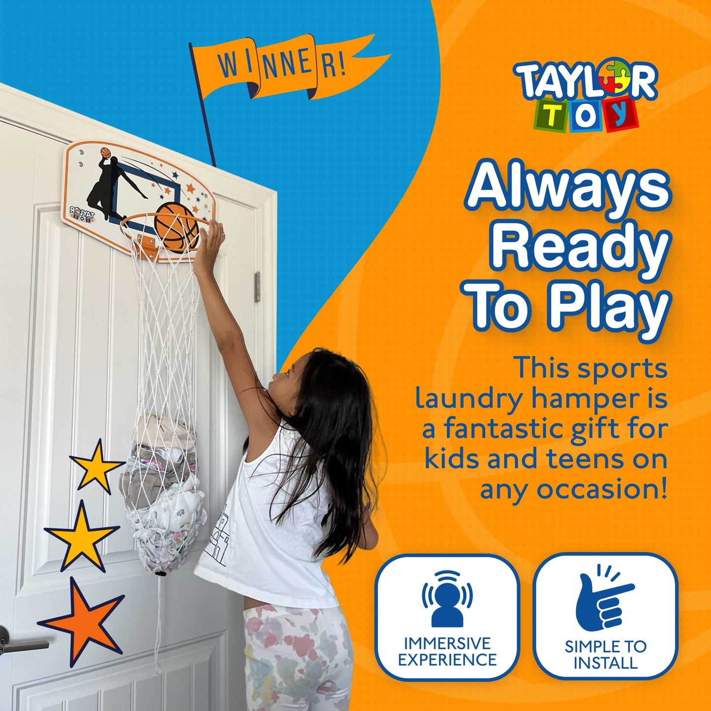 Taylor Toy Over the Door Basketball Laundry Hamper – Space-Saving Hoop Organizer