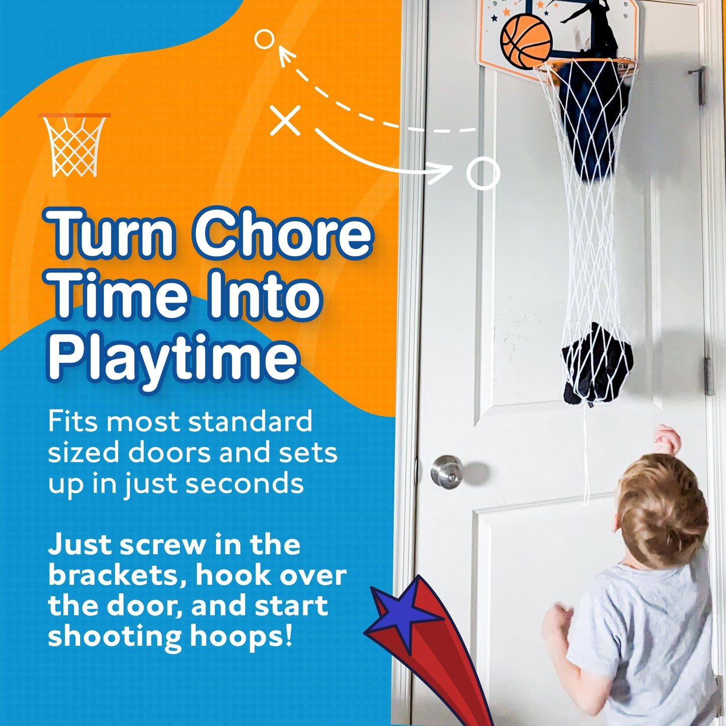 Taylor Toy Over the Door Basketball Laundry Hamper – Space-Saving Hoop Organizer