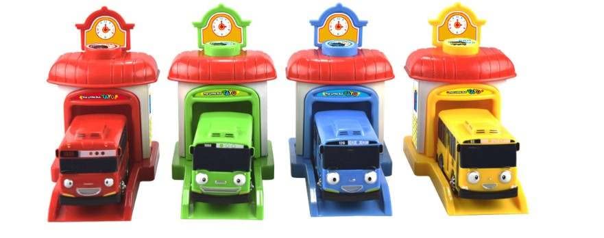 Tayo Bus Playset – 4-Color Battery-Free Toy with Garage Launcher for Kids 3+