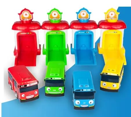Tayo Bus Playset – 4-Color Battery-Free Toy with Garage Launcher for Kids 3+