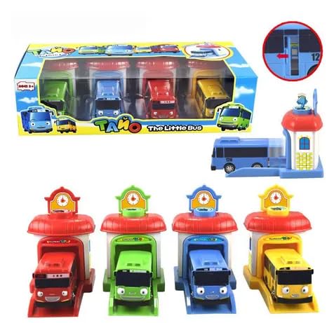 Tayo Bus Playset – 4-Color Battery-Free Toy with Garage Launcher for Kids 3+