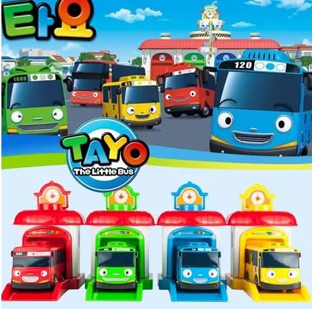 Tayo Bus Playset – 4-Color Battery-Free Toy with Garage Launcher for Kids 3+