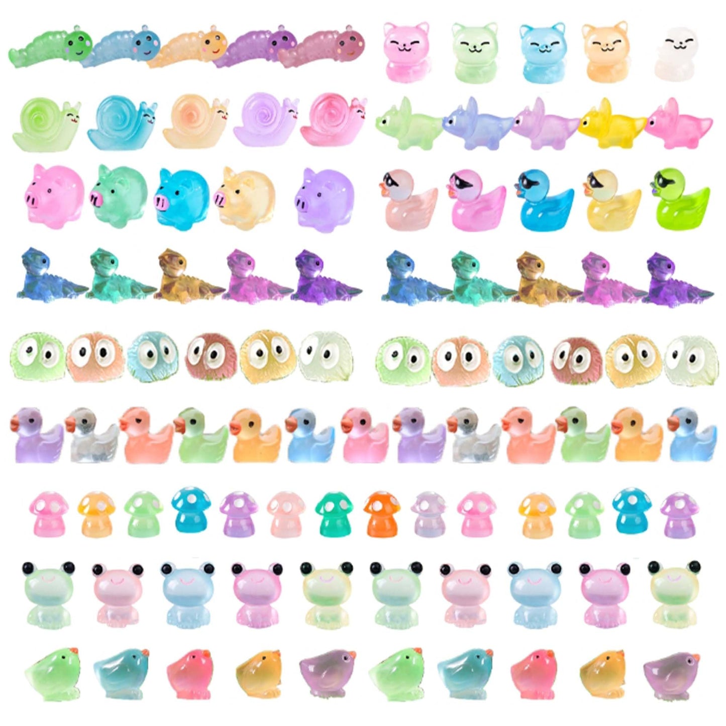 Tazimi 90 PCS Mini Resin Figurines – Glow in the Dark Decor for Garden, Dollhouse, Aquarium