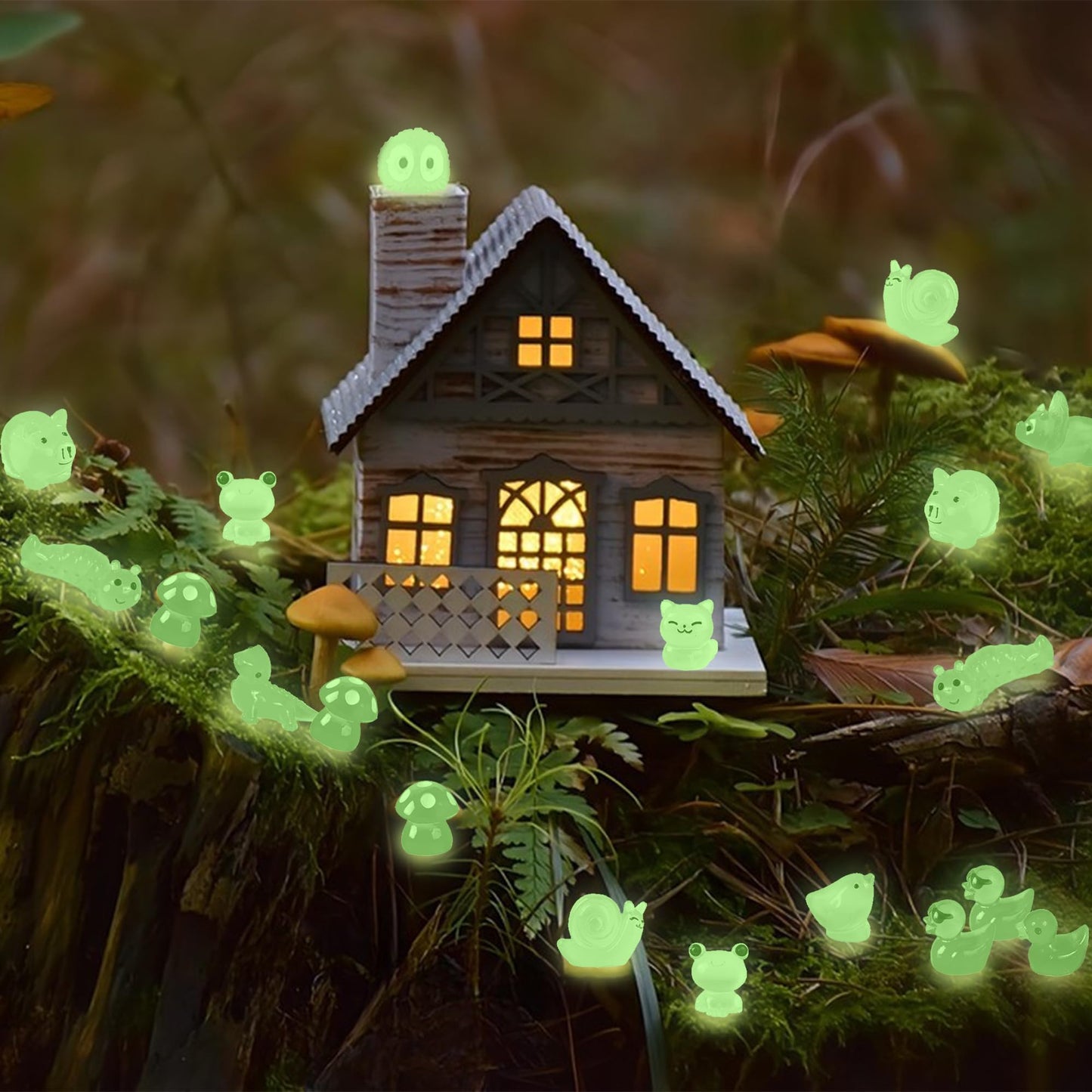 Tazimi 90 PCS Mini Resin Figurines – Glow in the Dark Decor for Garden, Dollhouse, Aquarium