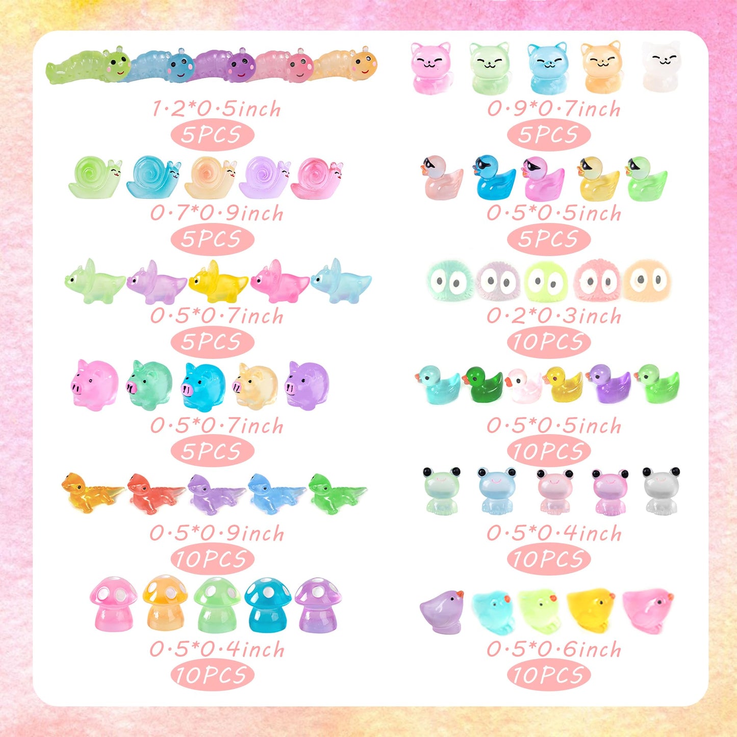 Tazimi 90 PCS Mini Resin Figurines – Glow in the Dark Decor for Garden, Dollhouse, Aquarium