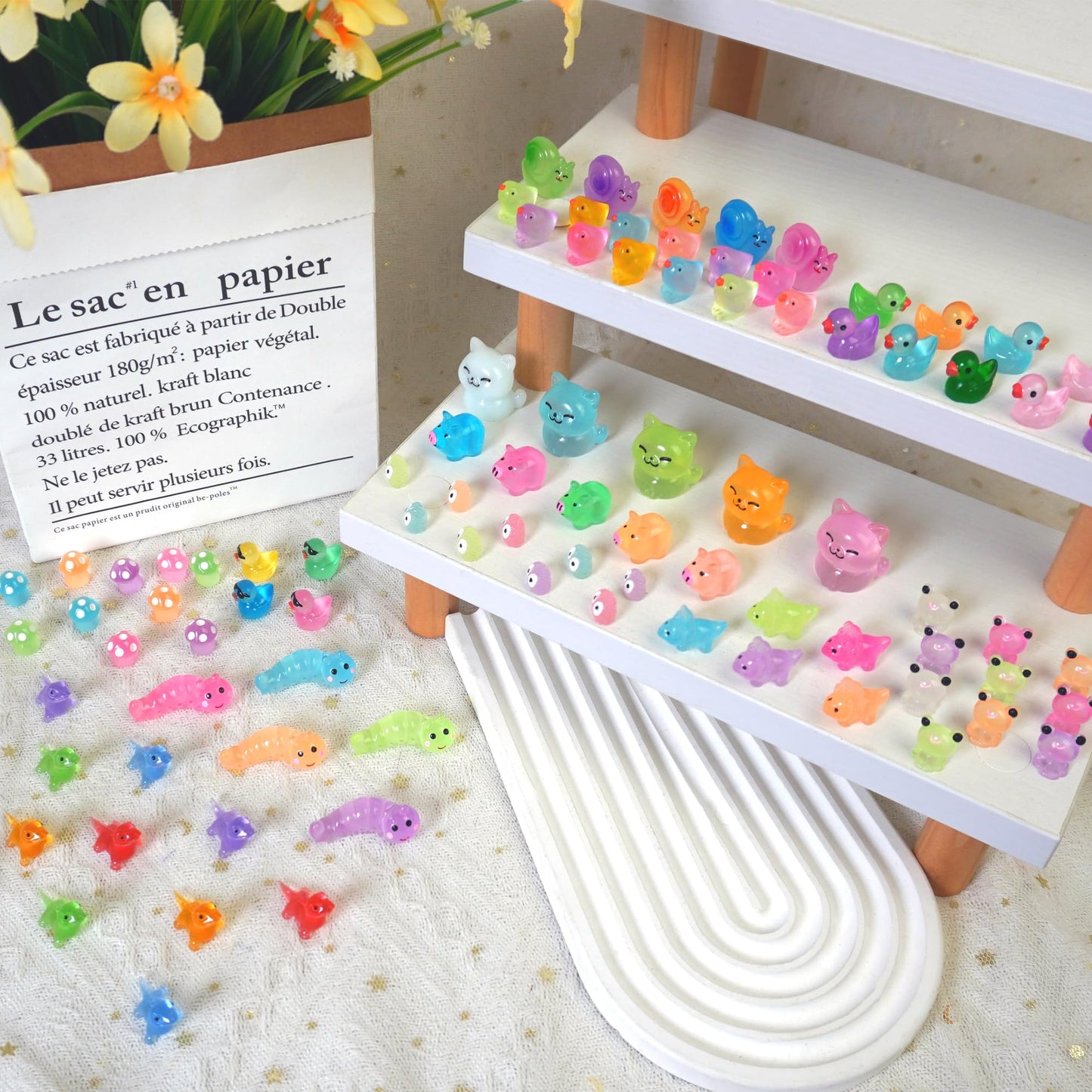 Tazimi 90 PCS Mini Resin Figurines – Glow in the Dark Decor for Garden, Dollhouse, Aquarium
