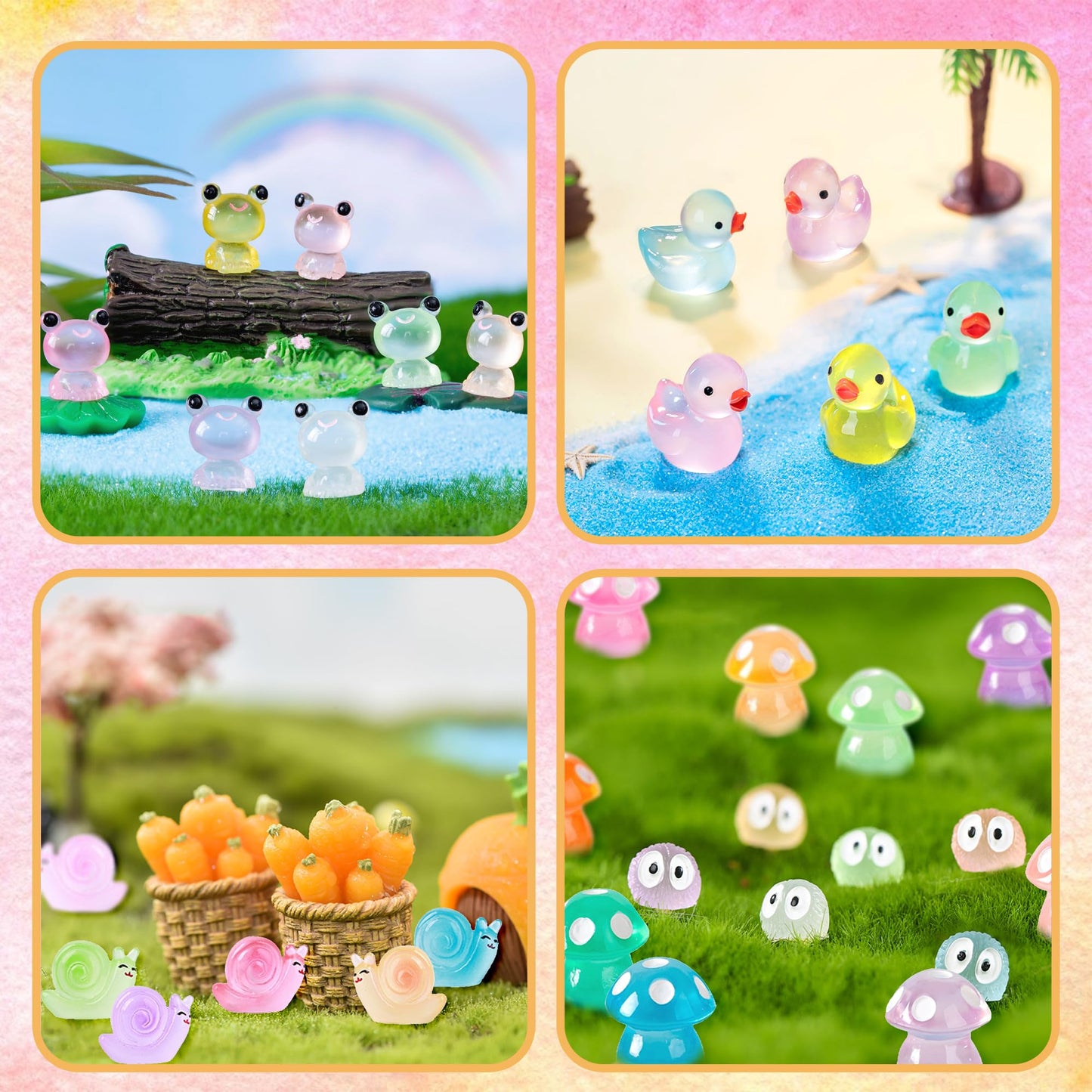 Tazimi 90 PCS Mini Resin Figurines – Glow in the Dark Decor for Garden, Dollhouse, Aquarium