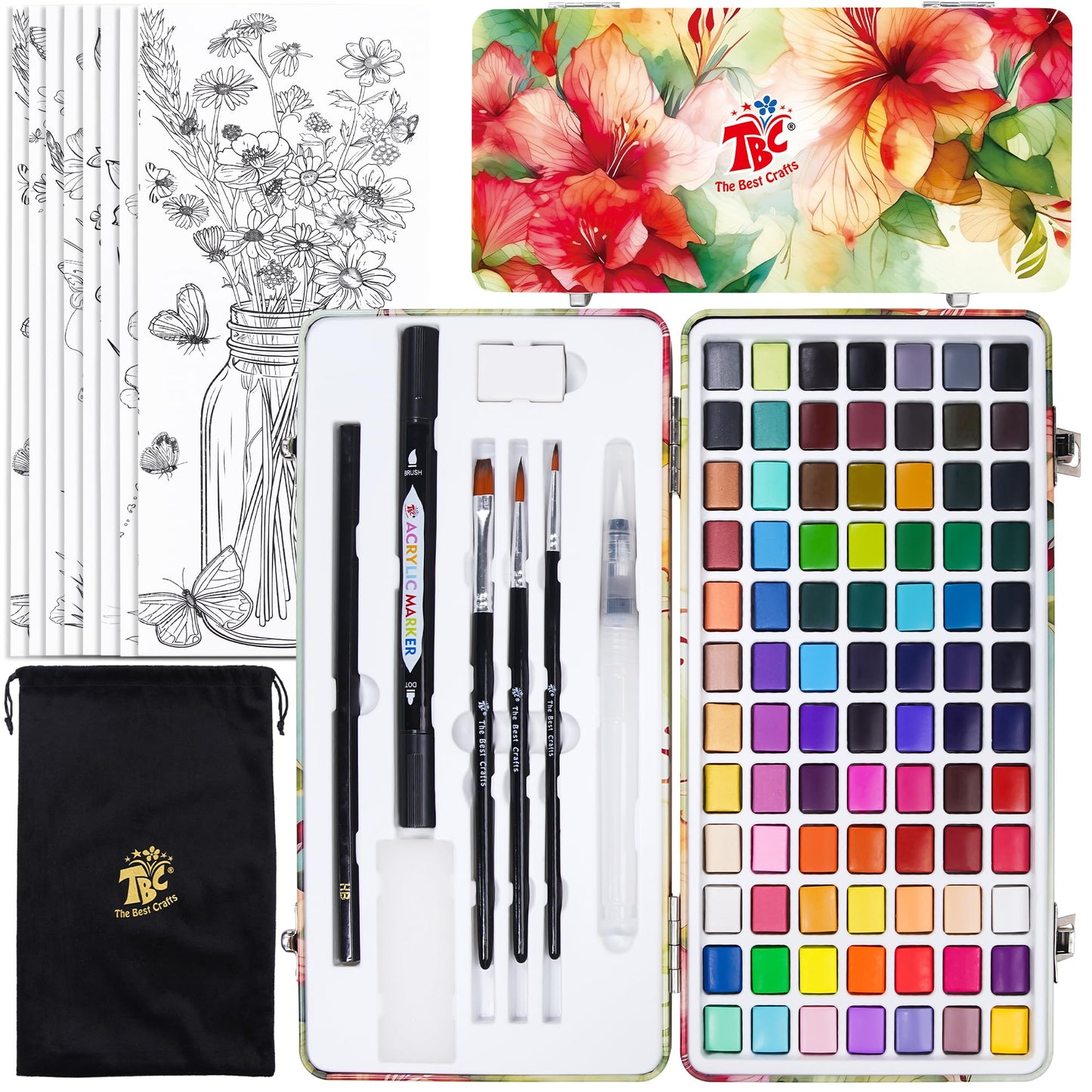 TBC The Best Crafts 84 Colors Watercolor Paint Set – Portable Art Kit for Kids, Students & Artists