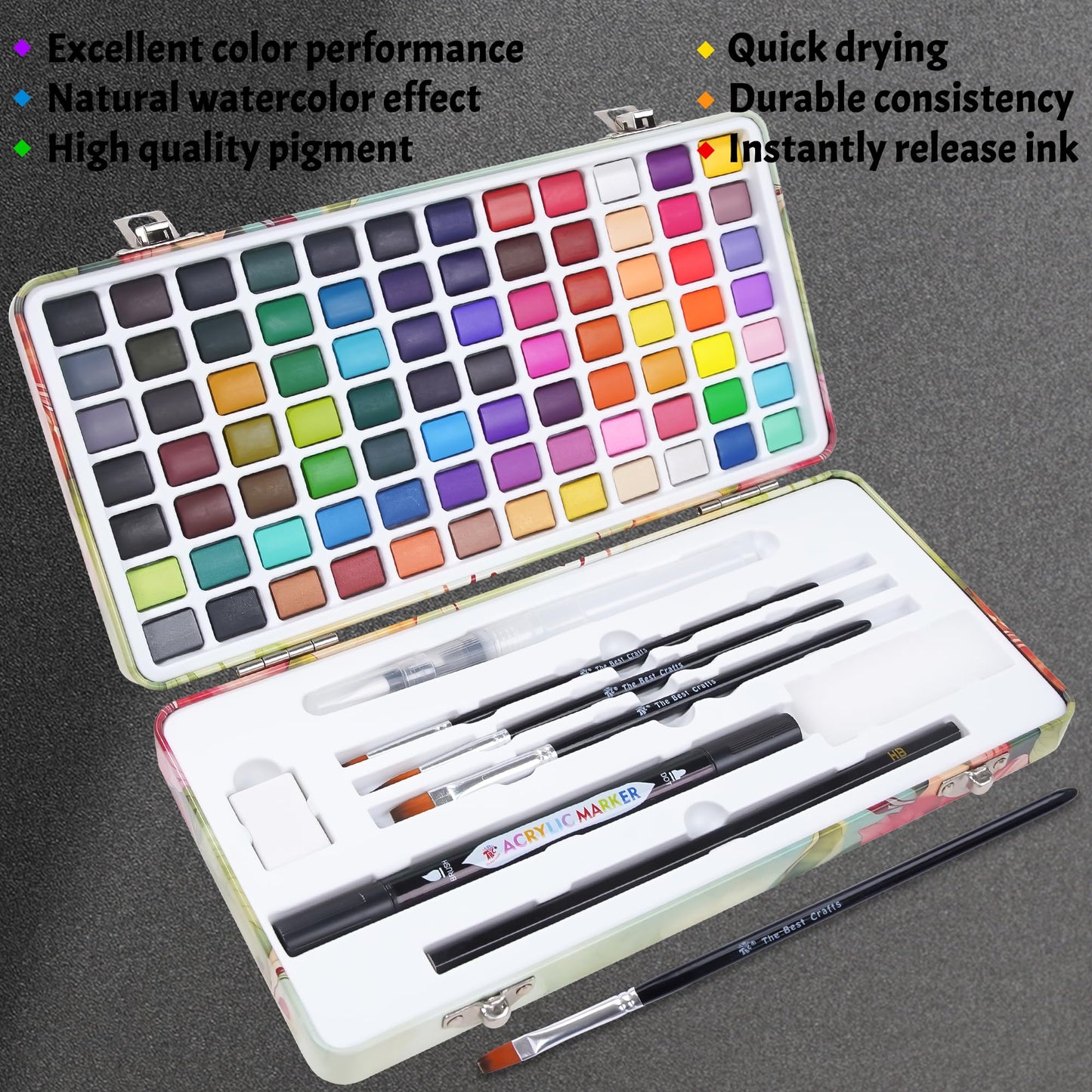 TBC The Best Crafts 84 Colors Watercolor Paint Set – Portable Art Kit for Kids, Students & Artists