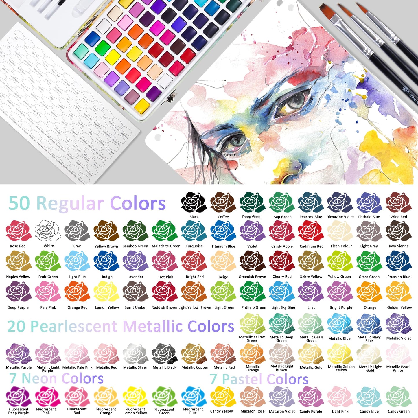 TBC The Best Crafts 84 Colors Watercolor Paint Set – Portable Art Kit for Kids, Students & Artists