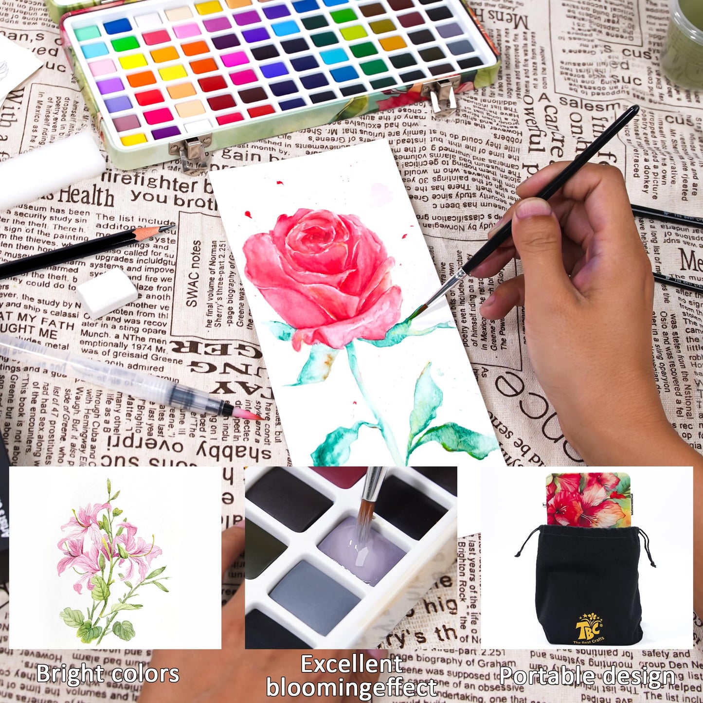 TBC The Best Crafts 84 Colors Watercolor Paint Set – Portable Art Kit for Kids, Students & Artists
