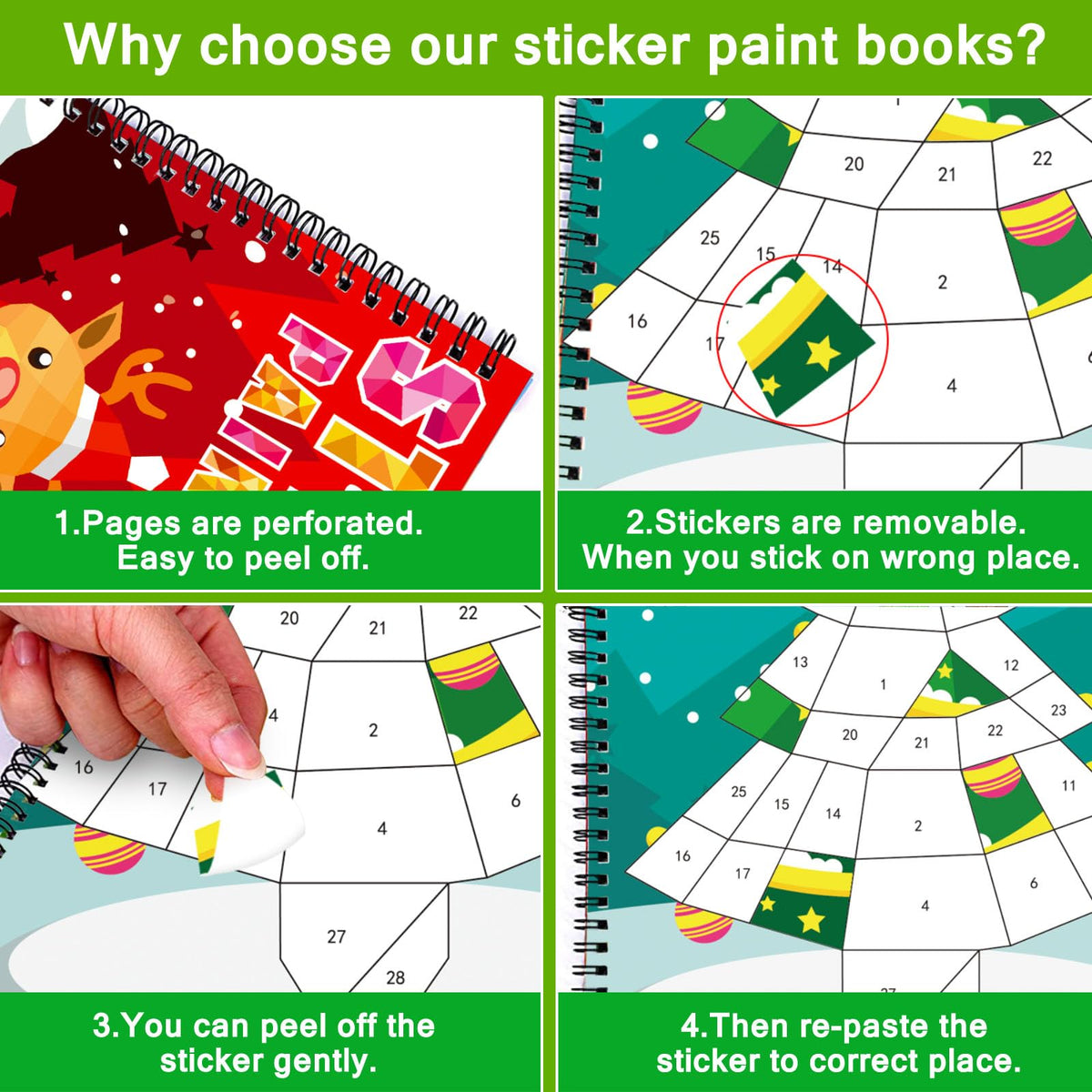 TBEEJ 2-Pack Christmas Sticker Paint Books for Kids 4-8 – Create 20 Pictures with 20 Sticker Sheets (Separate)