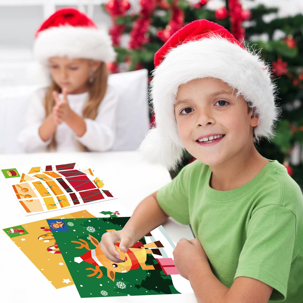 TBEEJ 2-Pack Christmas Sticker Paint Books for Kids 4-8 – Create 20 Pictures with 20 Sticker Sheets (Separate)